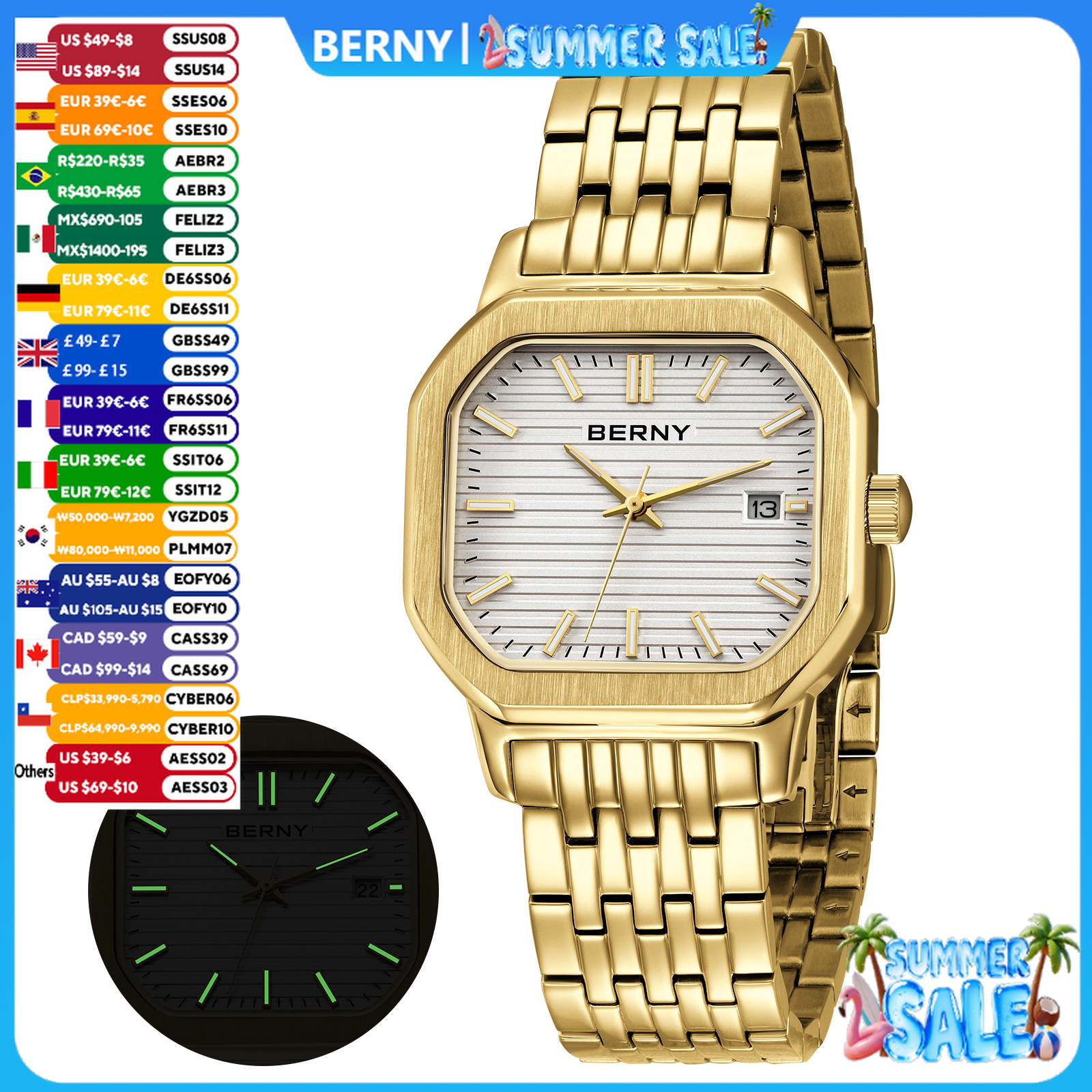Smartwatch Luxury Watches - BERNY Golden Men's Watches Luxury Fashion