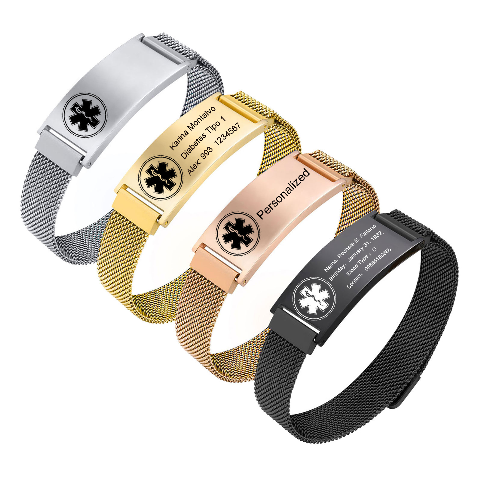 Mesh Stainless Strap - Persoanlized Medical Alert ID Emergency Bracelet,
