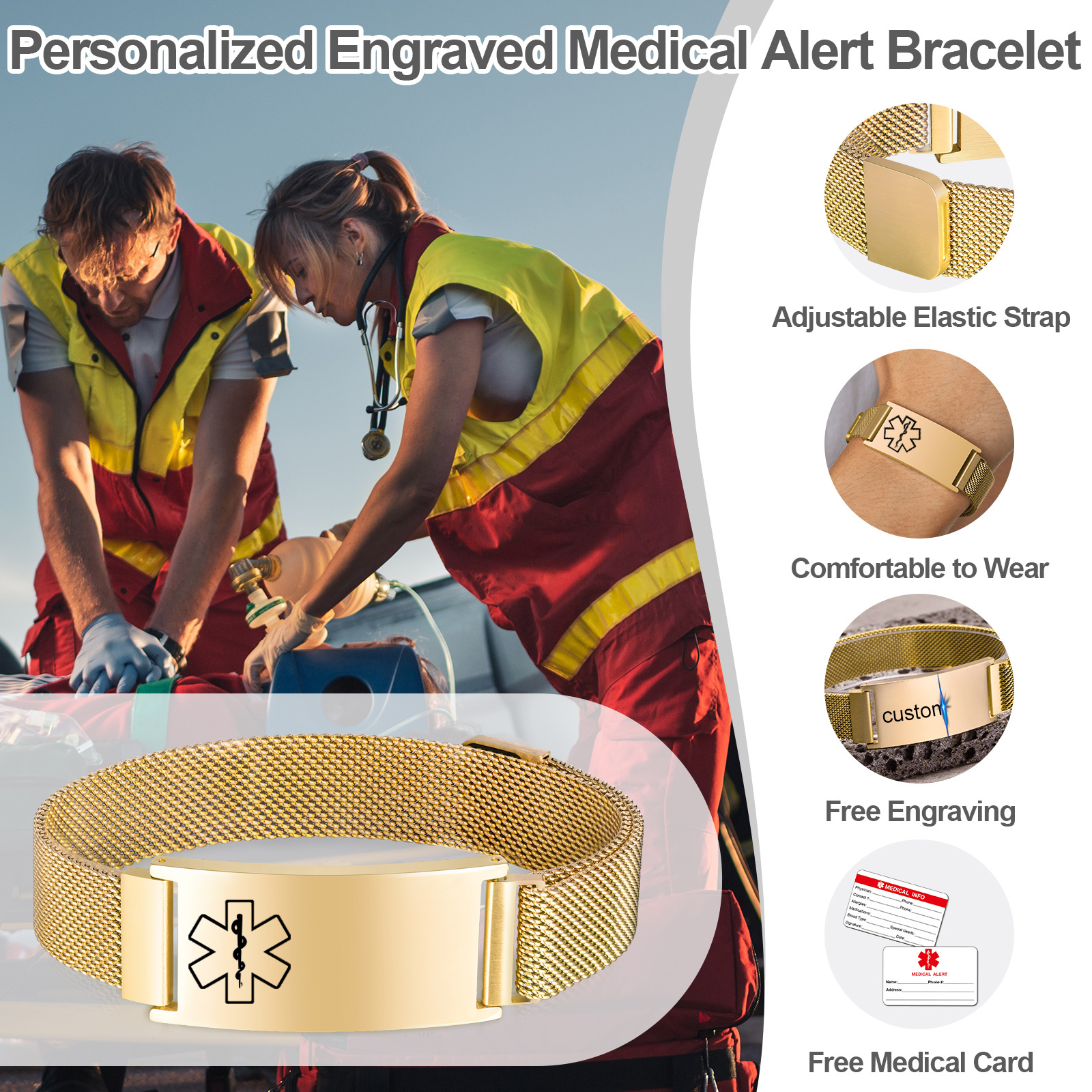 Persoanlized Medical Alert ID  – Mesh Stainless Strap Bewertung und Preis