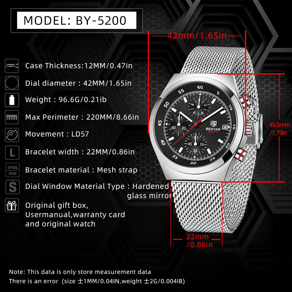 BENYAR Top Luxury Brand Men's  – Mesh Stainless Strap Bewertung und Preis